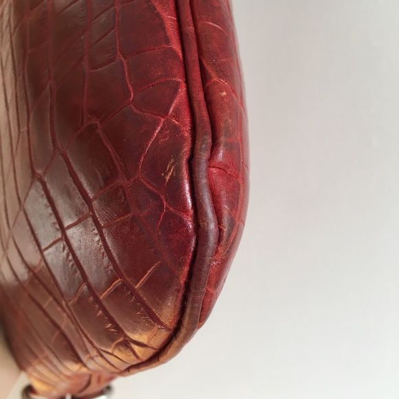 Cuoieria Fiorentina Italian leather square purse burgundy red faux croc pattern - Picture 7 of 16